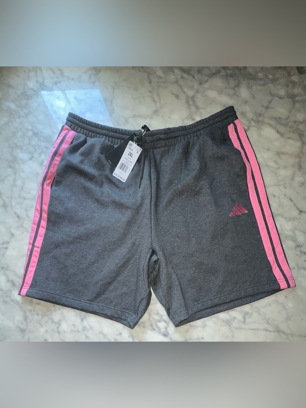 adidas Men’s Gray Athletic Shorts with Pink Side Stripes 9”inseam mid rise